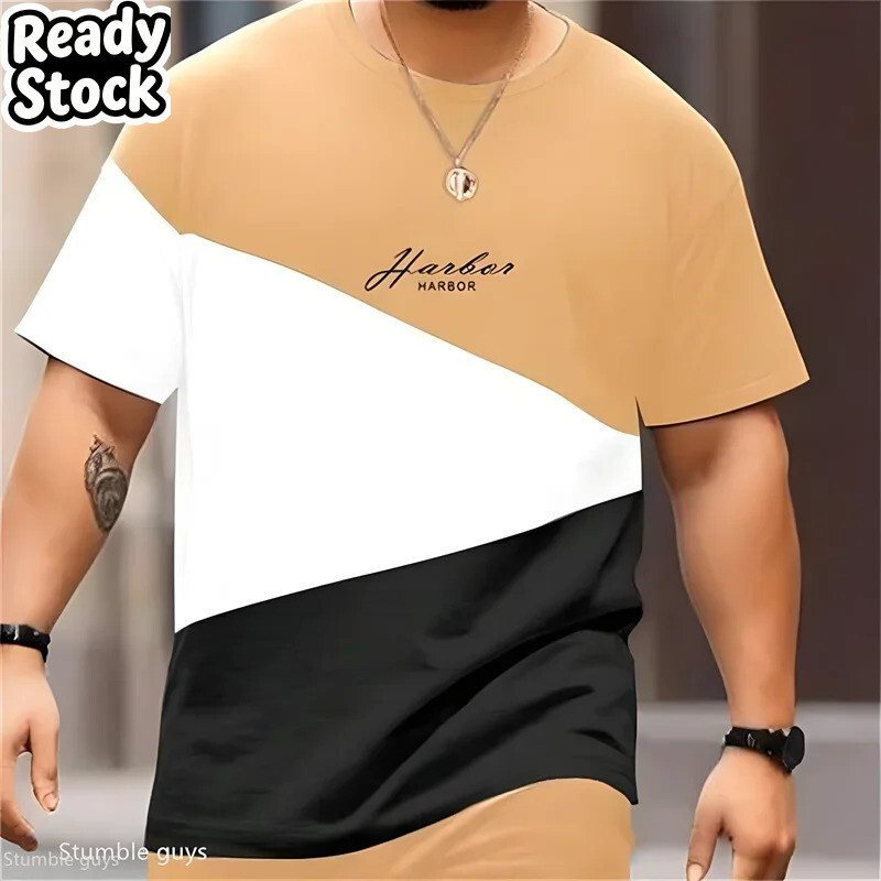 Verão Masculino Oversized Streetwear T Retro Padrão Solto Manga Curta Respirável Macio Tamanho Grande Esportes 3D De Top