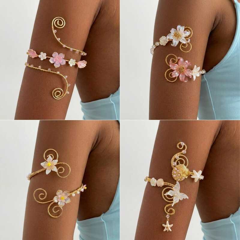 Flor pérola acessórios jóias novo estilo acessórios de moda enrolamento pulseira braço anel pulseira