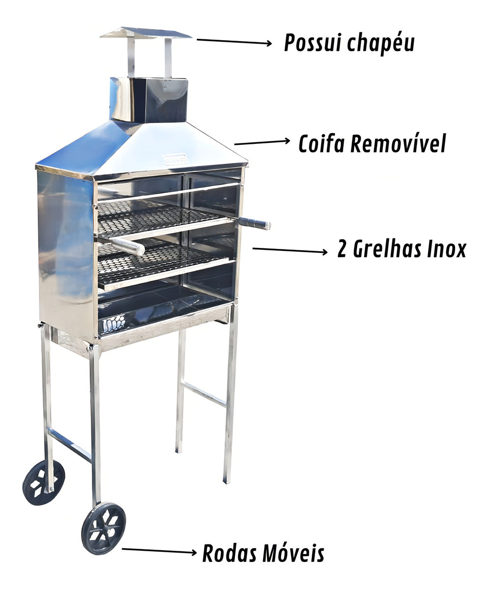 Carrinho De Espetinho  profissional Churrasco Inox Móvel Portátil Espeto kekaspress