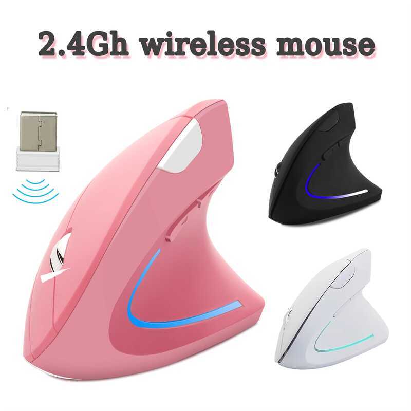 Mouse Vertical Sem Fio Leve LED 1600 DPI Mão Esquerda/Direita Ergonômico Para PC Computador Laptop