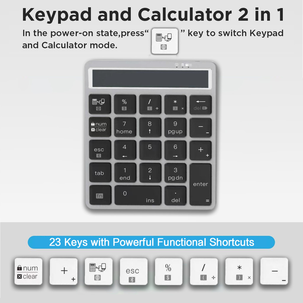JOMAA Teclado Numérico Bluetooth Número Pad Com Calculadora De Exibição Numpad Sem Fio Para Laptop Macbook Mac Surface