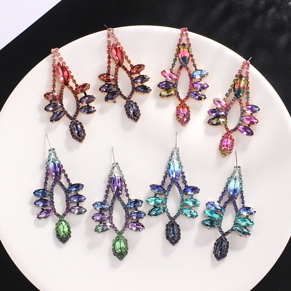 R RUBY * Moda Jóias Moda Brincos Coloridos Diamante Garra Corrente Brincos Multicolor Gradiente Simples Brincos Atmosfér