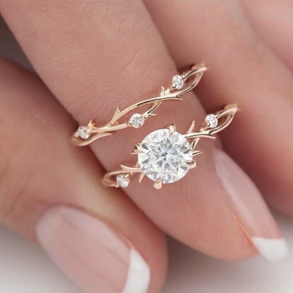 Rubi novo estilo nicho ligado ramo zircão anel proposta anel de diamante feminino rosa ouro simulação diamante anel de c