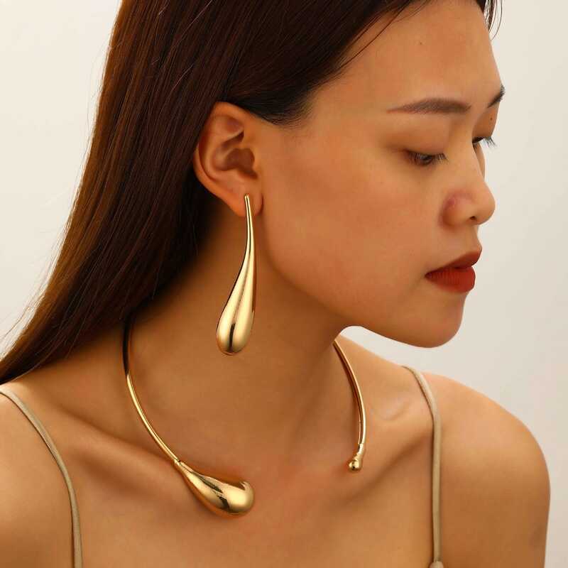 Acessórios populares estilo Punk exagerado grande gota de água brincos pingente moda na moda colar clavícula corrente fe