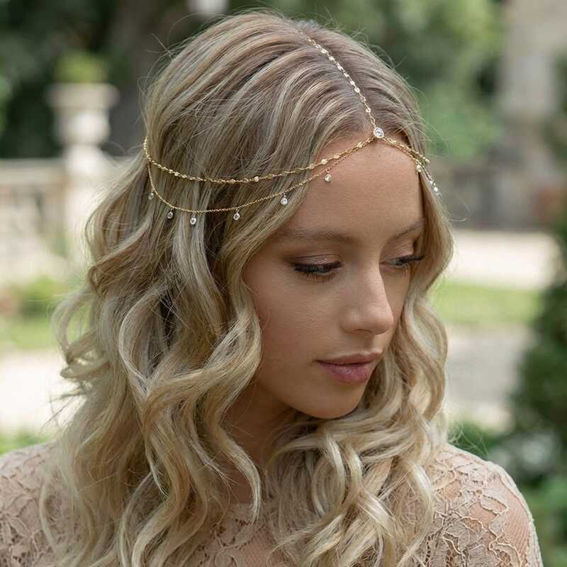 Luz de luxo nupcial corrente de cabelo acessórios de casamento moda boêmio diamante testa corrente acessórios para o cab