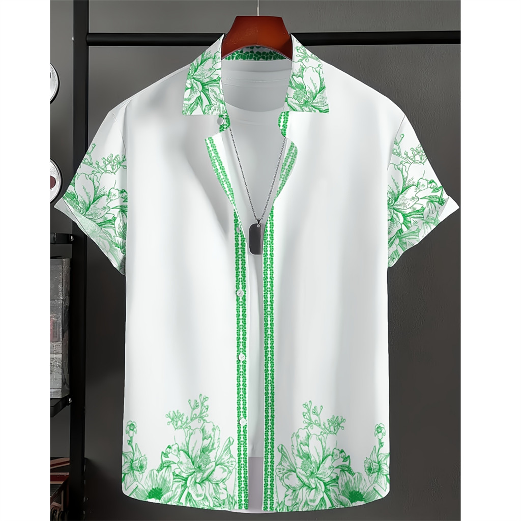 Detalhes do Camisa Barong Masculina Vintage , De Roupas Masculinas Com Elemento floral Estampada De Grandes Dimensões casual De Verã