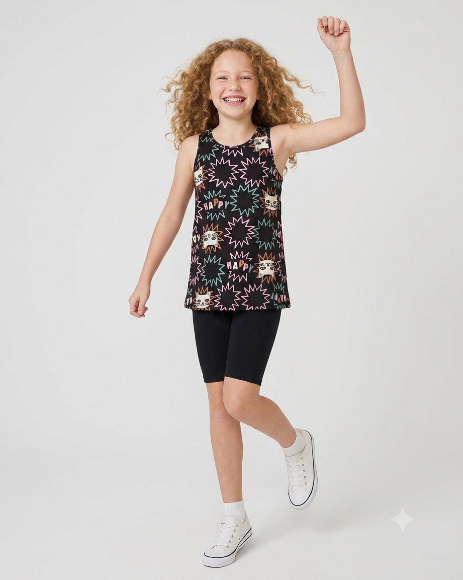 Conjunto Menina Regata Estampada E Bermuda Em Algodão Malwee