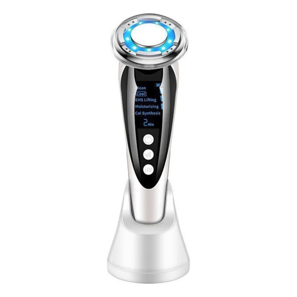 Massageador Facial Elétrico 6 Cores LED com Aquecimento EMS e Vibração