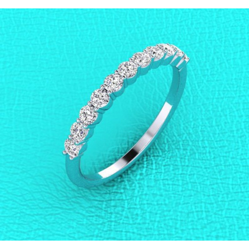 Lindo anel de cobre branco banhado a prata jóias anel casal anel única fileira tira de diamante anel banhado a platina p