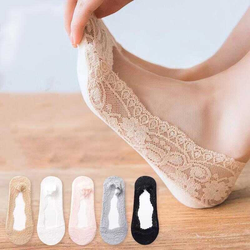 5-10 pares meias invisíveis clássicas femininas renda, respiráveis, antiderrapantes e de cano baixo. em Oferta na Shopee