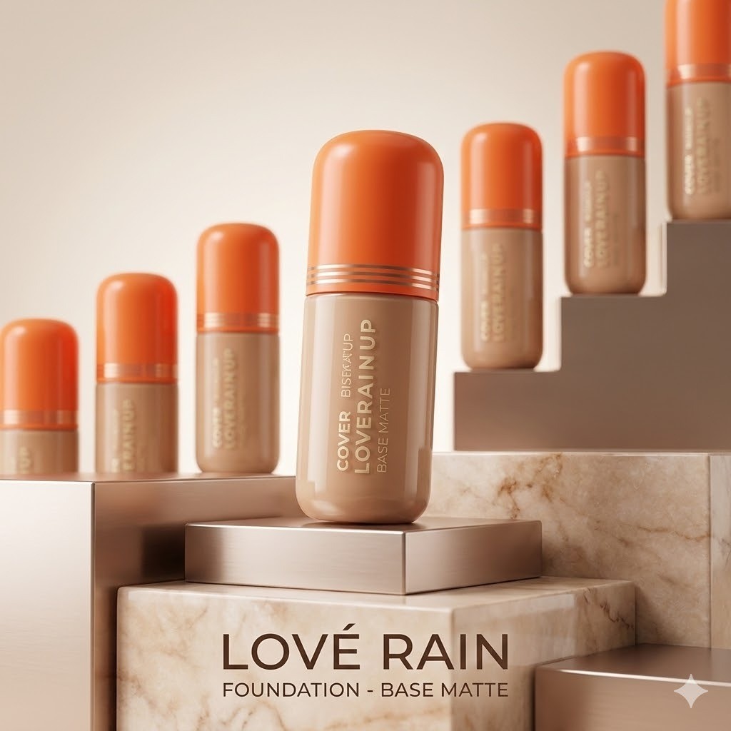 Base Matte Cover Up Love Rain Cobertura Alta Aveludado e Resistente à Água