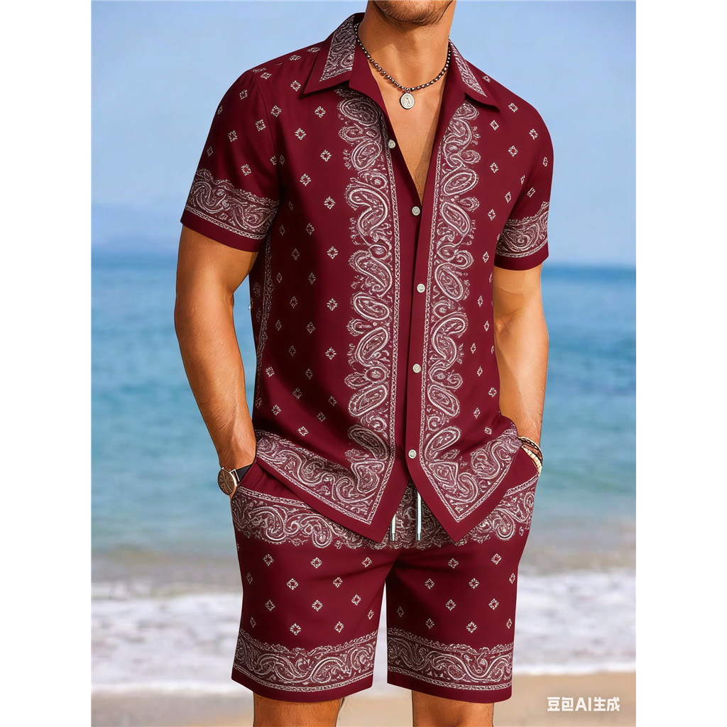 Conjunto Masculino Com Estampa 3d Havaiana – Roupa De Férias Na Praia De Verão Terno Casual De 2 Peças Combinando