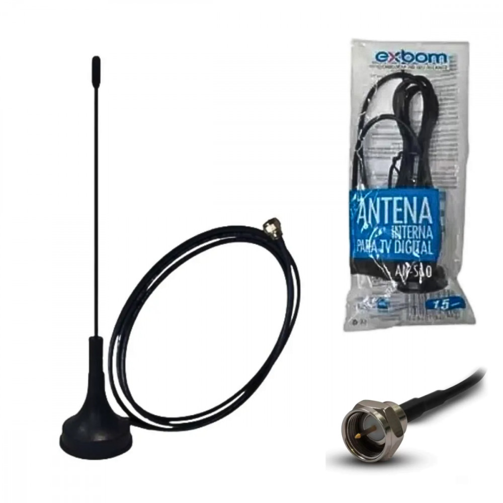 Antena HDTV Exbom AN-S10 1,5m UHF/VHF Cabo Coaxial