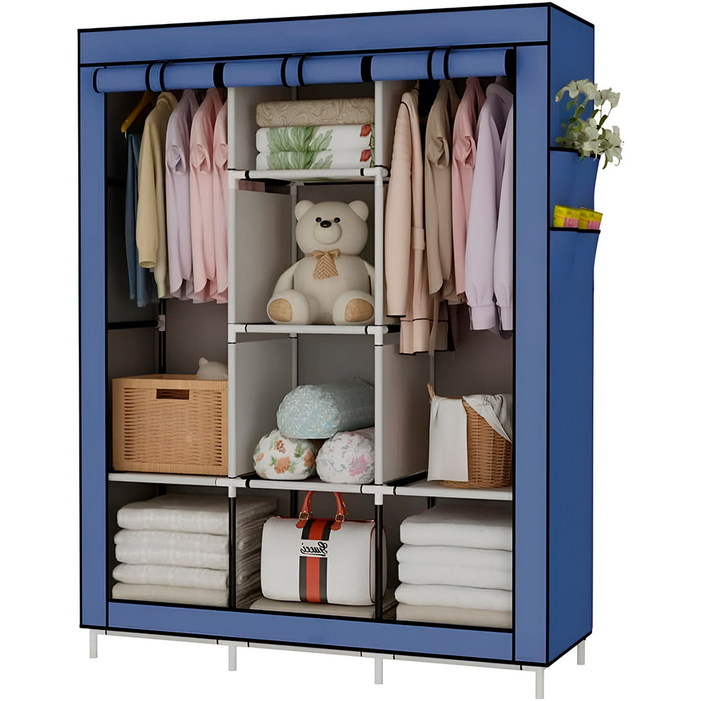 JS Roupeiro Guarda Roupa Desmontável Organizador Roupas Azul