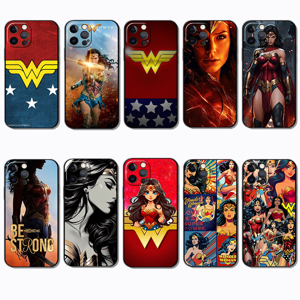 Para iPhone 14 15 Plus 15 16 Pro Max DG13 Mulher Maravilha Borda Preta TPU Airbag Capa À Prova De Choque | Lente Elevada