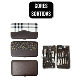 Kit 12 Cortador De Unha Manicure Portátil Estojo Pinça Tesoura - Cores Sortidas