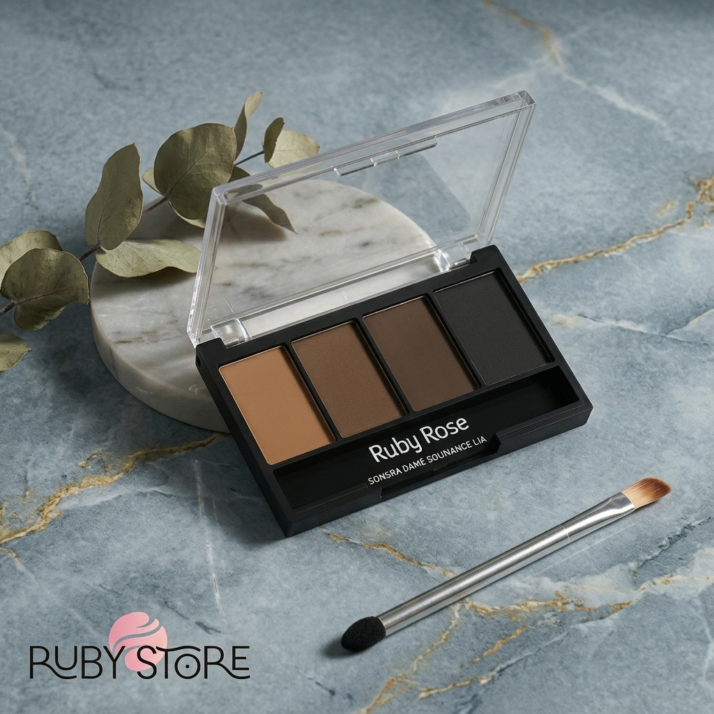 Paleta Maquiagem Sobrancelha : 4 Sombras Matte Fáceis de Esfumar  Tudo em Um! Ruby Rose F572