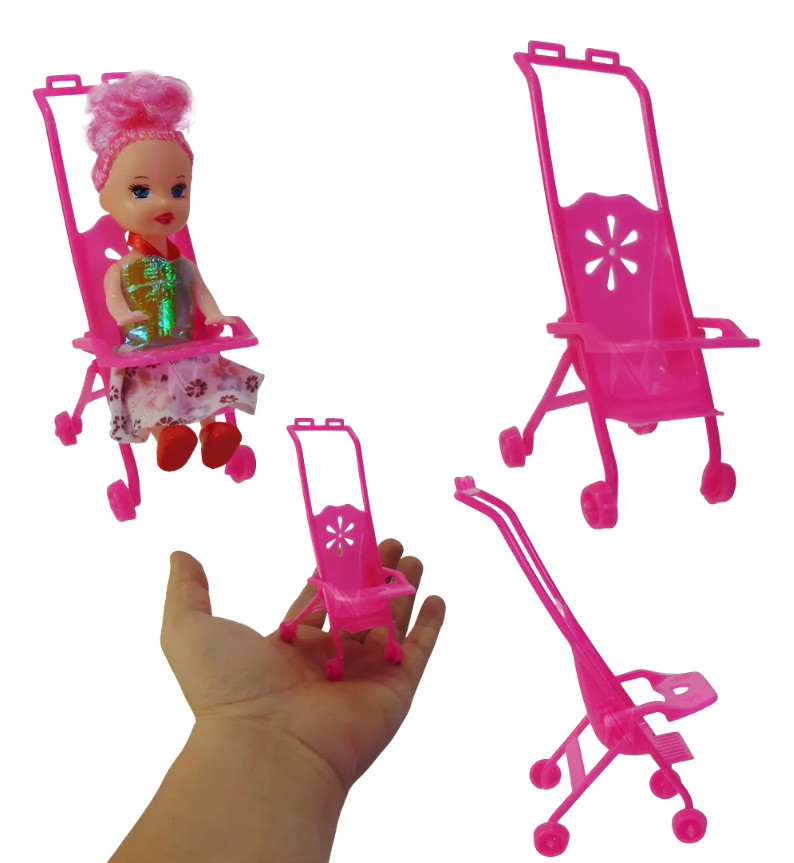 Brinquedo Infantil Kit Mini Boneca com Carrinho de Passeio para Menina Colorido