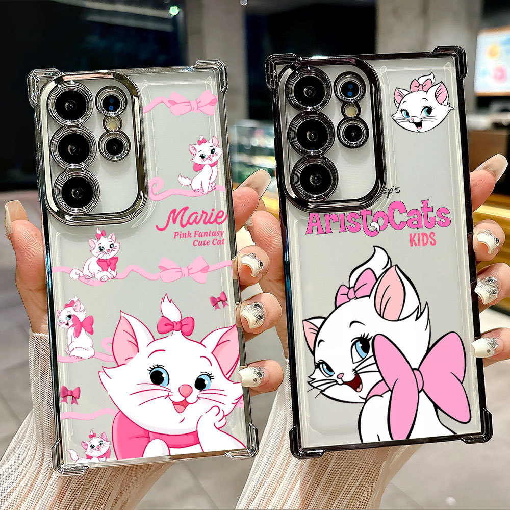 Capa Transparente Kawaii Disney Marie Cat Para Samsung S26 S25 S24 S23 S22 S21 Ultra S25FE Plus S26EDGE A57 A37 De Telef