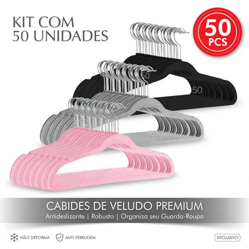 Kit Cabides Veludo Para Roupas Adulto 50 Unidades Fino Resistente