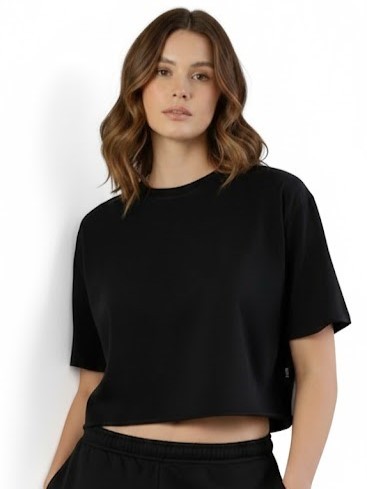 Camiseta Oversized Crop – Black Essential