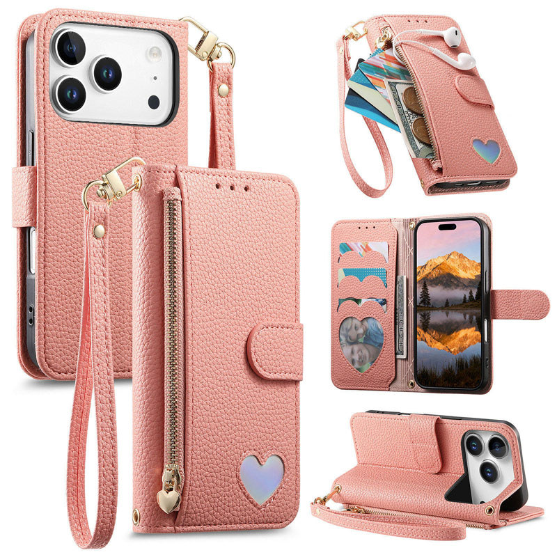 Capa Carteira Com Zíper Para Samsung Galaxy A08 A07 A06 A18 A17 A16 A15 A14 A27 A57 A37 A56 A36 A26 A54 A55 Coração Em R