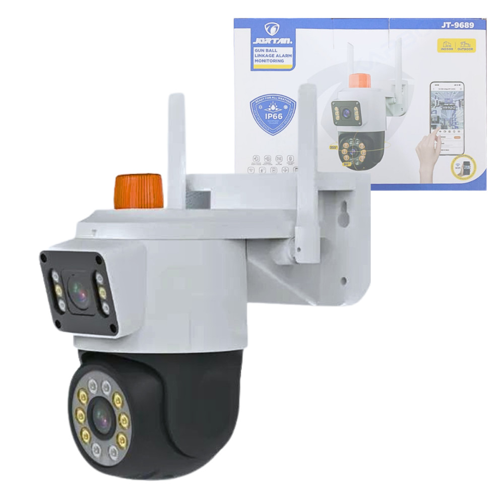 Câmera Segurança IP Externa 360° Monitoramento Luz de Alarme Prova D'água Jortan JT-9689