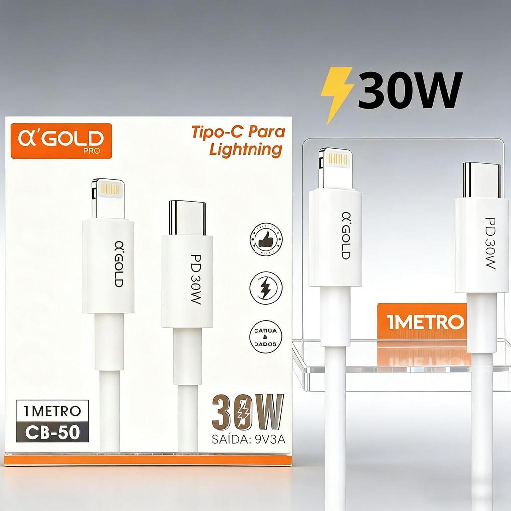 Cabo Duplo A'Gold - Conector Tipo C e Lightning para Apple CB-50