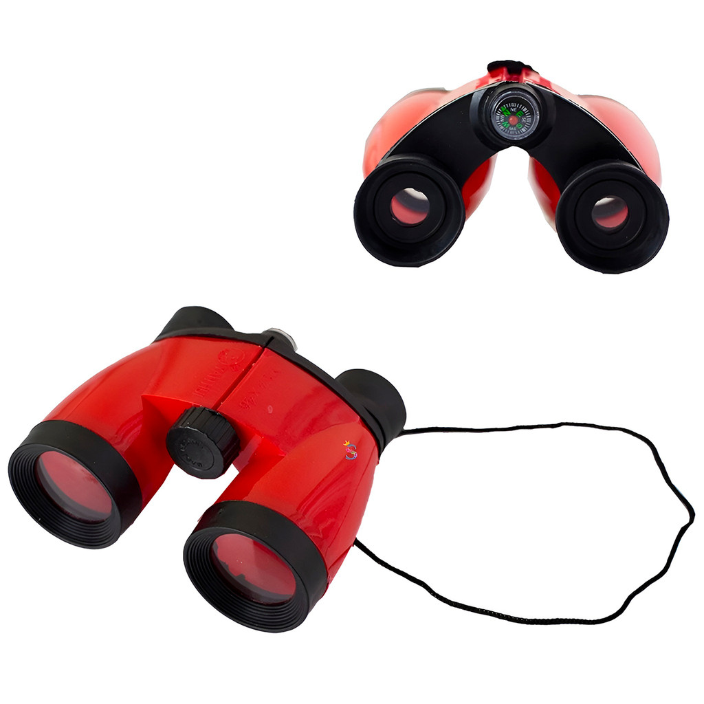 Binóculo Infantil Bússola Plástico Brinquedo Criança Cor:Vermelho