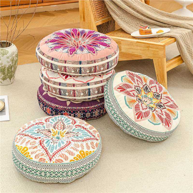 Imagem Estilo boêmio engrossado redondo Tatami almofada sofá almofada multifuncional Futon almofada meditação ajoelhado