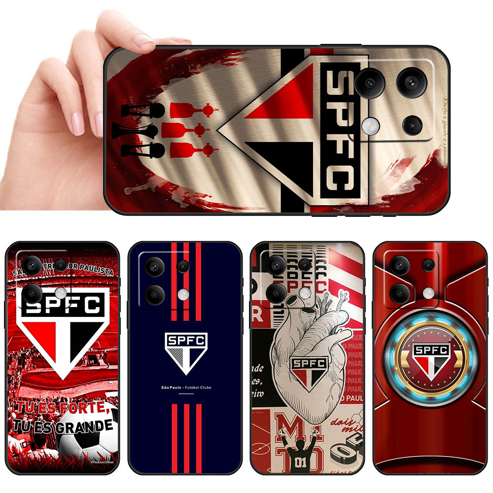 Capa De Telefone Preta Macia Para Xiaomi Redmi Note 12 13 PRO Plus 12 sped 12 Turbo São Paulo FC Protetora Anti-Queda