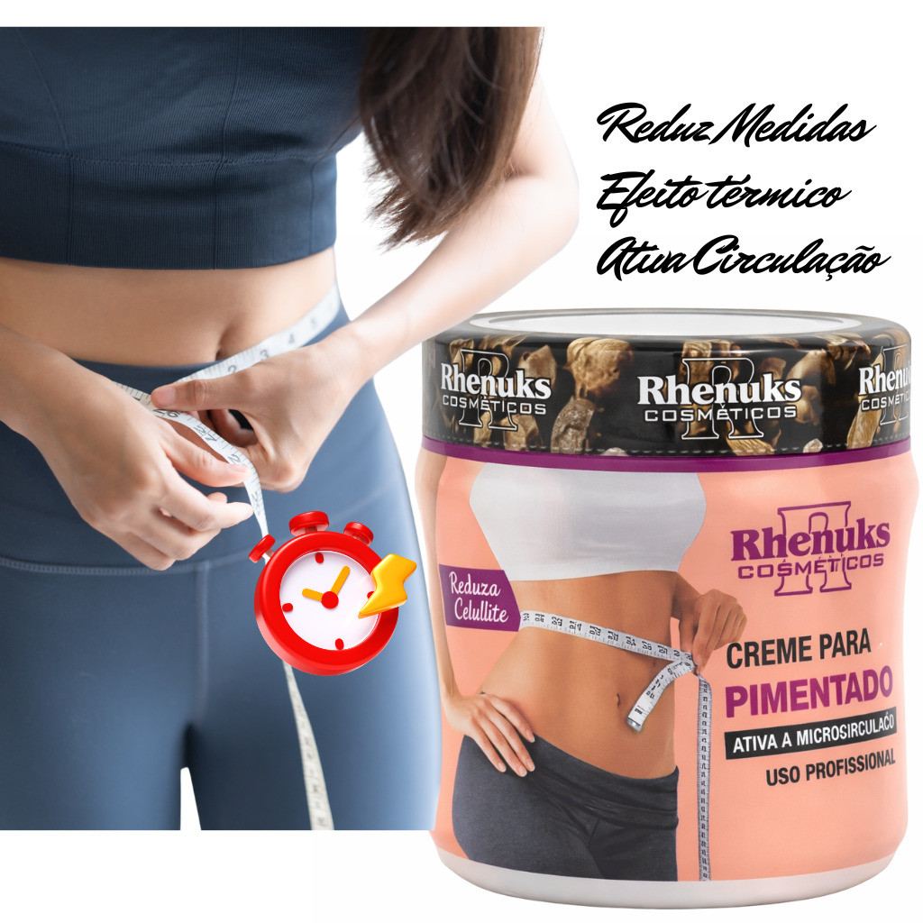 Creme para Massagem Pimenta Negra Redutor e Firmador Corporal de Medidas Rhenuks 200g Reduz Celulite, Estrias e Flacidez