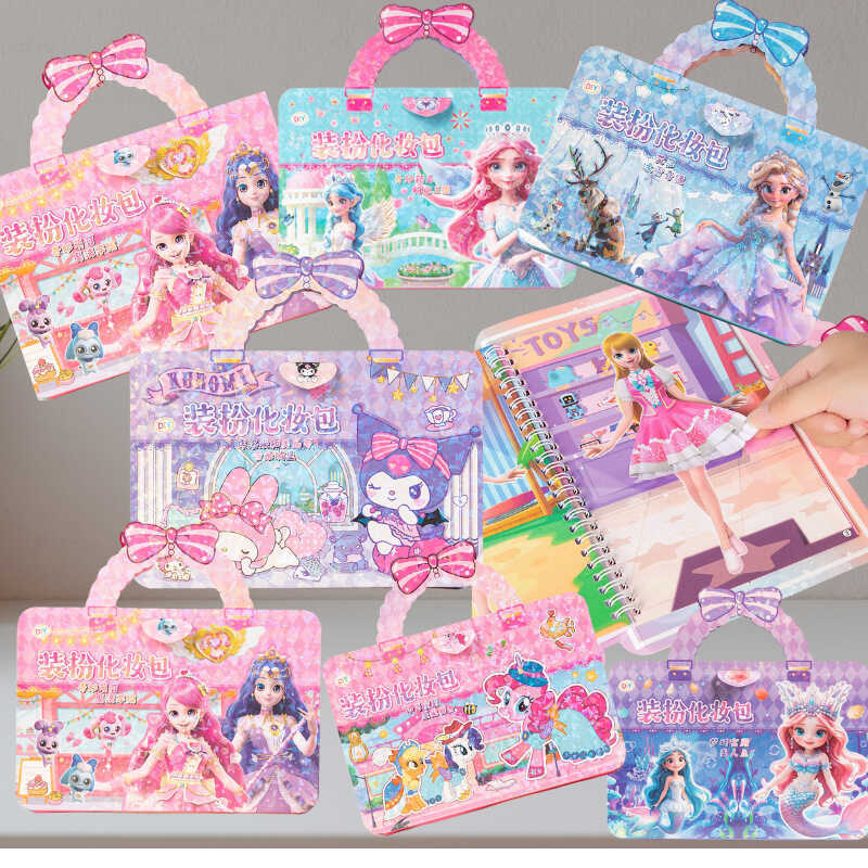 Vestir-se saco cosmético livro silencioso congelado princesa Elsa crianças artesanal vestir-se adesivos Graffiti pintura