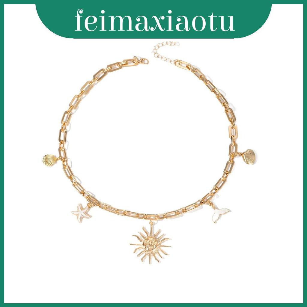 Colar Boho Oceano Inspirado Com Pingente De Estrela Do Mar E Sol Para Mulheres De Verão