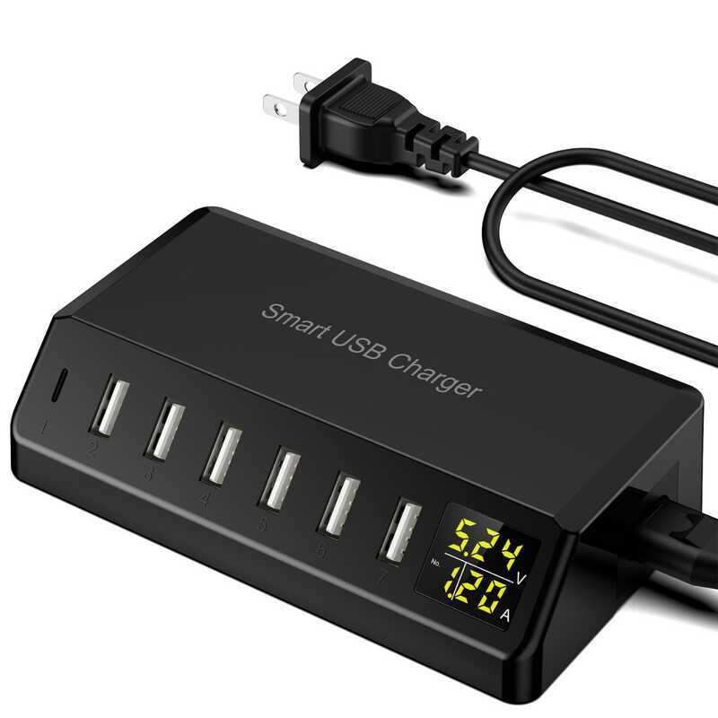 Carregador multiportas USB Carregador inteligente de 7 portas 60 W com display LCD Carregador Monitoramento Carregamento