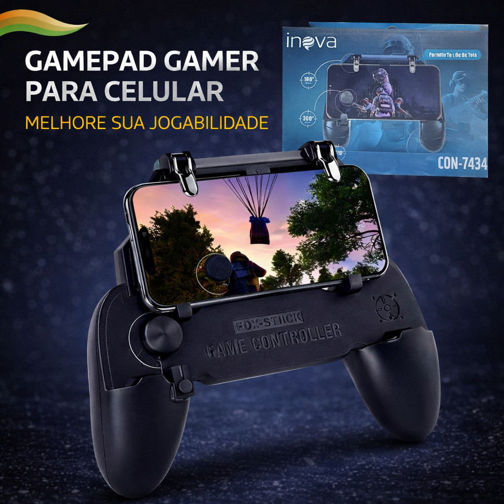 Controle Gamer Manual com Gatilhos Suporte Celular Joystick INOVA CON-7434