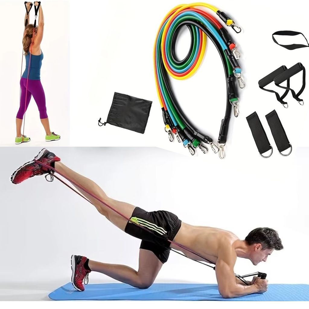 Kit Tubing Elástico 11 Peças Academia Casa Treino Fitness