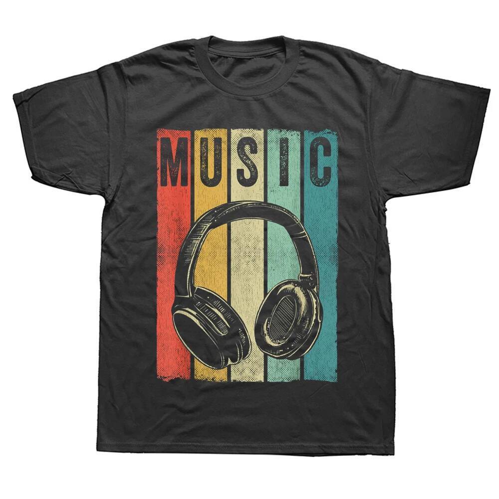 Funny Electronic Music Lover DJ Gift Vintage Retro Headphones T Shirts Graphic Cotton Streetwear Short Sleeve Summer T-s