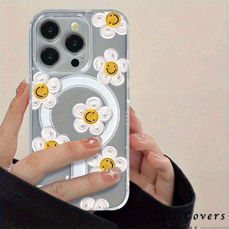Flores sorridentes Capinha Capa de Transparente Para iPhone 11 14 15 16 12 17 13 pro max 7/8 plus produto em alta em Oferta na Shopee
