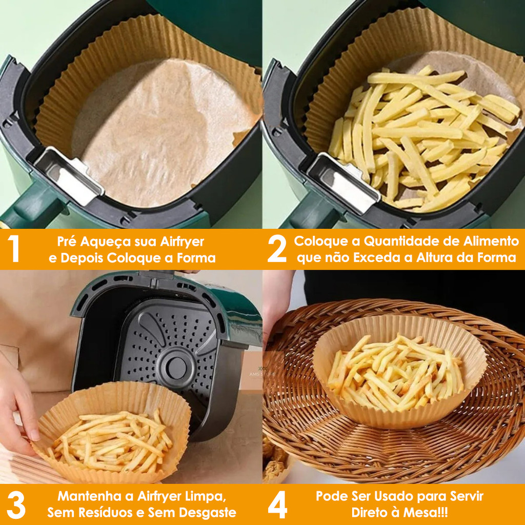 Forro De Papel Airfryer Tapete Forma Antiaderente 50 Unidades  Descartaveis