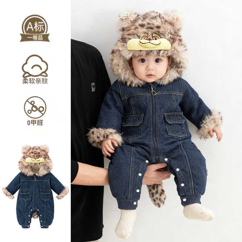 Bebê roupas de bebê inverno velo quente bebê menino Denim macacão roupas de inverno moda versão coreana bebê menino inve