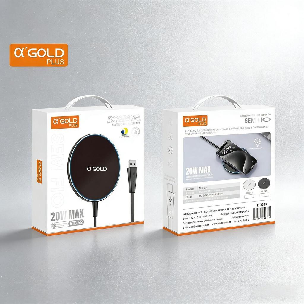 Carregador Sem Fio 20W A'gold de Indução Magnética BTE-52