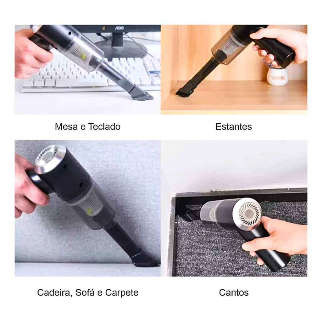 Mini Aspirador Vacuum Cleaner 3 em 1 Sem Fio Portátil Recarregável com Filtro T&Z AS-228