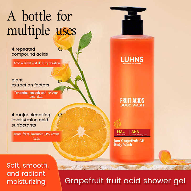 Extrato de flor ácido de frutas Gel de banho fragrância de longa duração purificante controle de óleo da pele esfoliante