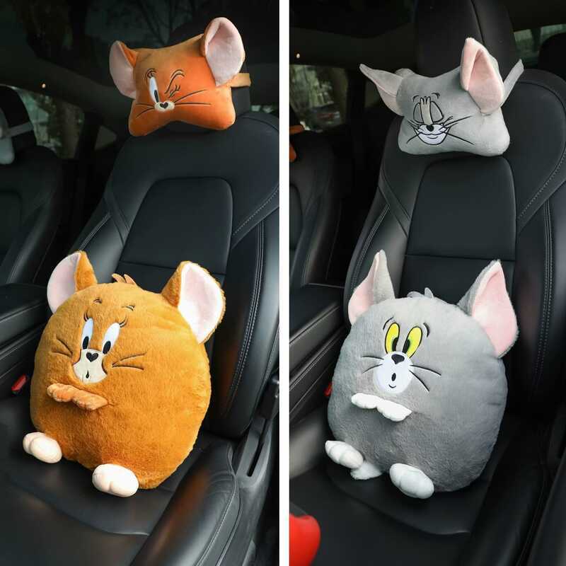 Desenhos animados carro encosto de cabeça pescoço travesseiro bonito criativo boneca de pelúcia travesseiro assento lomb