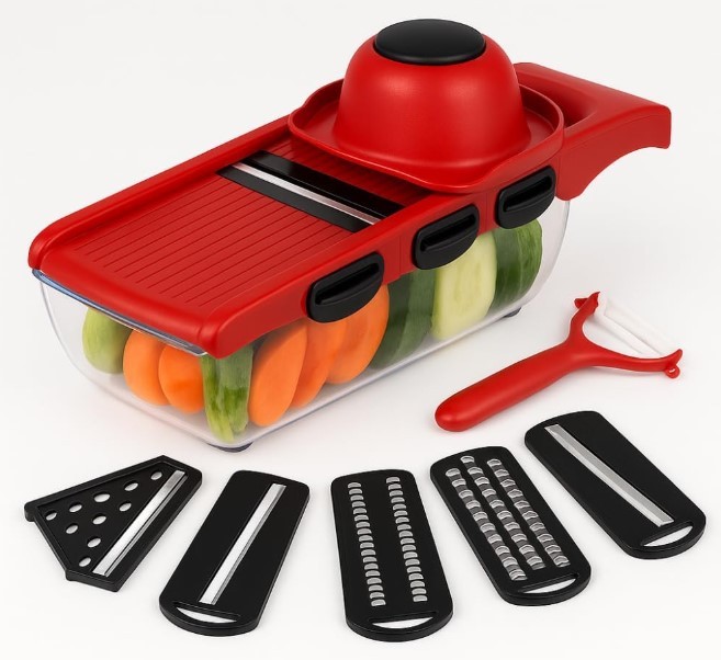 Cortador de Legumes Mandoline 6 em 1 – Fatiador Multifuncional com Lâminas Inox | Prático e Seguro para Cozinha