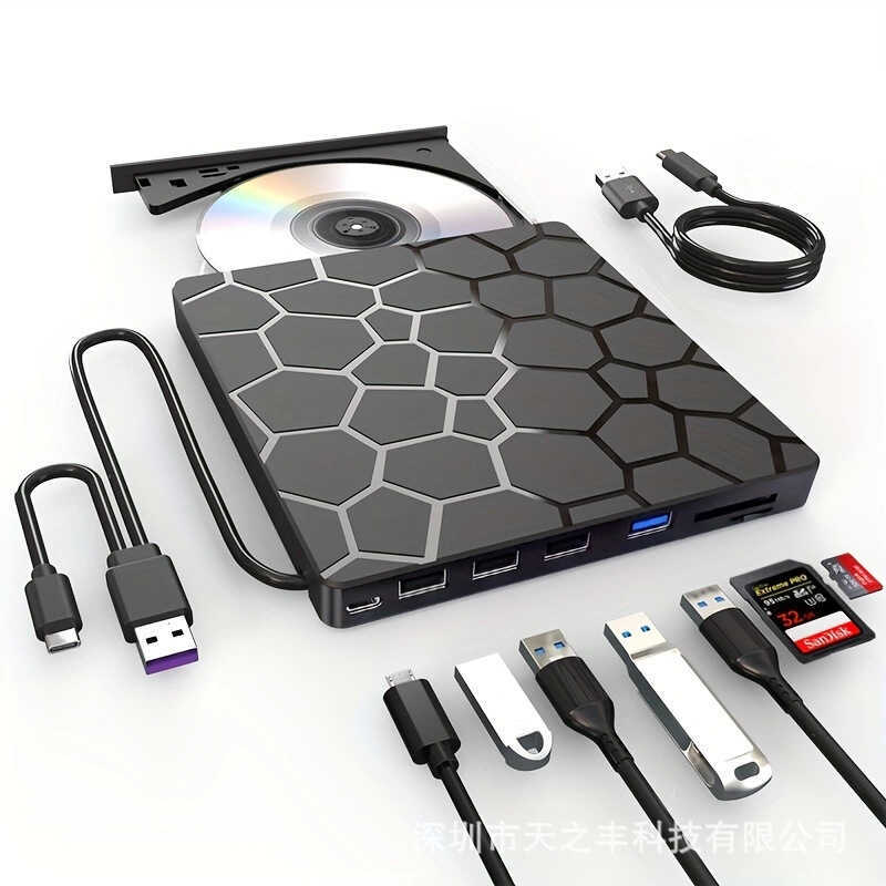 Gravador de gravação de DVD de unidade óptica externa multifuncional sete em um USB3.0/TypeC pode ser conectado ao disco