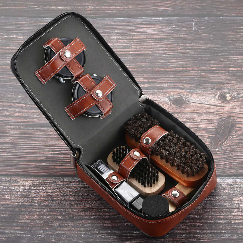 Conjunto de esmalte de sapato com escova de crina de pequena quantidade, 9 peças, 11 peças, conjunto de sapatos de couro