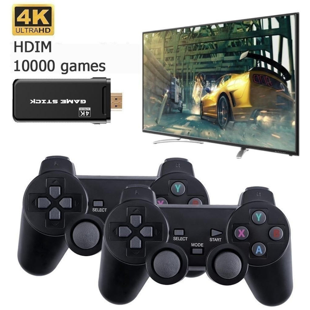GameStick 4K retrô, 10.000 jogos, console HDMI, +2 controles sem fio, emulador clássico, plug and play, TV box, game