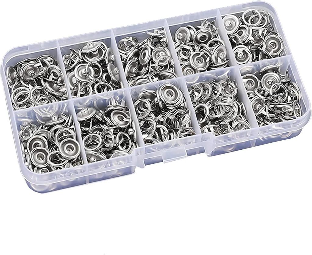 JS Botão de Metal Pressão 150 Peças Prateado Aço Inox